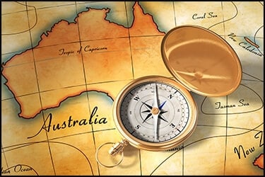 map of Australia and a compass