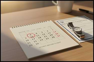 לוח שנה עם תאריך מסומן ואישור בריאות וטרינרי המדגישים את תוקף התעודה